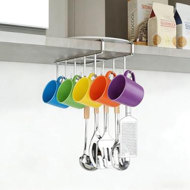 Imagem de CXY Suporte de copo sem broca para armário organizador de árvores com ganchos para organizadores de tampa, acessórios de cafeteria, organizador de cozinha, serve em prateleiras de 1,9 cm de aço