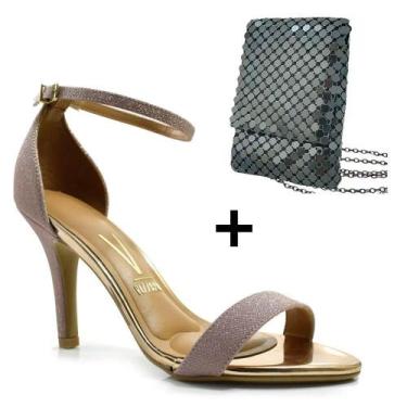 Imagem de Kit Sandália Vizzano Rosé e Bolsa Preta Festa Casamento, Ouro rosê, 35
