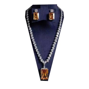 Imagem de SEYOCRO Colar feminino com pingente quadrado de cristais laranja CZ latão banhado a ouro