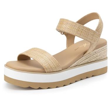 Imagem de Athlefit Sandálias femininas tipo espadrille, bico aberto, tira no tornozelo, salto baixo, plataforma, para o verão, Raffia, 36