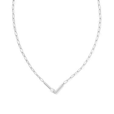 Imagem de Kendra Scott Colar feminino com pingente curto e letra L, prata, branco, pérola, tamanho único, One Size, Latão, Pérola