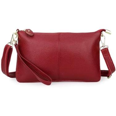 Imagem de AurexaFashion Bolsa tiracolo feminina de couro legítimo, bolsa de mão fina para cartão de crédito, bolsa clutch, #03 Borgonha, Small 9.5" X 5.6" x 0.5", Bolsa tiracolo de couro genuíno carteira fina