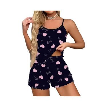 Imagem de Conjunto De Pijamas Femininos Com Estampa De Coração E Laço, Top Cropp