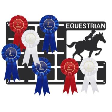 Imagem de SUPERDANT Suporte de medalhas de rosetas de cavalo equestre Suporte de medalhas de roseta personalizado fita preta esportiva de metal suporte de parede novo design atualizado presentes para atletas de