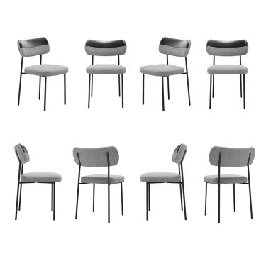 Imagem de Cadeiras de Jantar Base Ferro Nile kit 8 PU Preto/Linho Cinza A08 - D'Rossi