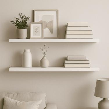 Imagem de Prateleira Madeira Flutuante Multiuso Kit 2 68x20 Luara Branco L06 - D'Rossi