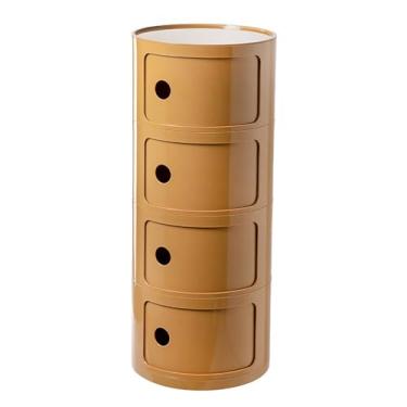 Imagem de Mesa de cabeceira redonda com gaveta e portas deslizantes – pequena mesa de cabeceira para sala de estar, quartos, banheiro, armário de mesa redonda estreito para organização de armazenamento