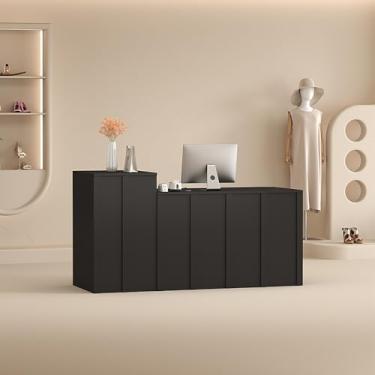 Imagem de Mesa de recepção de madeira com bandeja de teclado e gaveta com trava - Recepção elegante em preto e branco para salão, escritório, caixa de entrada - 100 x 45 x 95 cm