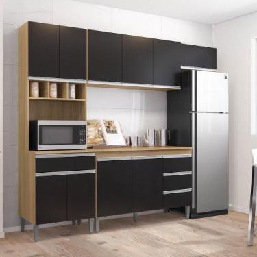 Imagem de Cozinha Modulada Completa Andréia 240cm Com tampo Amêndoa Preto - AJL
