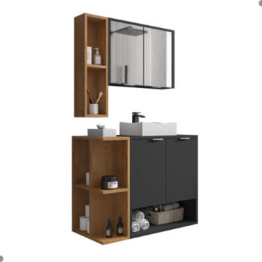Imagem de Conjunto Gabinete E Espelheira Rennes Preto Fosco Naturalle