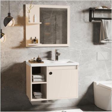 Imagem de Conj Gabinete C/ Espelheira E Cuba Para Banheiro éden Perola