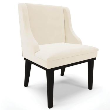 Imagem de Cadeira Estofada Para Sala De Jantar Base Fixa De Madeira Preto Lia Veludo Bege - Ibiza