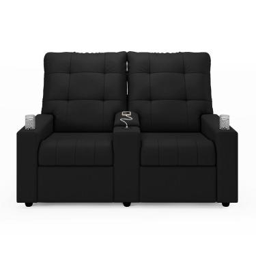 Imagem de Poltrona Do Papai Reclinável Sala De Cinema 2 Lugares Manual Baú Usb Pu Preto