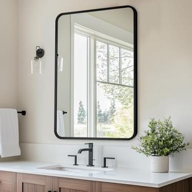 Imagem de Antok Espelho de banheiro, espelho de parede de 56 x 76 cm, espelhos decorativos, espelho de vaidade, moldura de liga de alumínio, espelho suspenso contemporâneo para sala de estar, banheiro, entrada