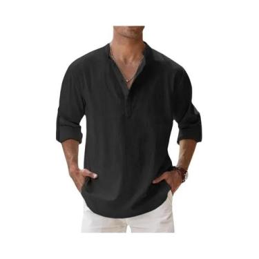 Imagem de Camisas Casuais Masculinas De Manga Longa Em Algodão Leve Com Gola Hav
