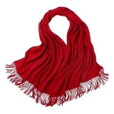 Imagem de Cachecol Feminino Grande Grossa Liso De Caxemira Inverno - Fenix, Verm