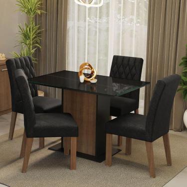 Imagem de Conjunto Sala De Jantar Mesa Tampo De Vidro 4 Cadeiras Rustic/preto/oxford Reale Madesa Rustic/preto/oxford