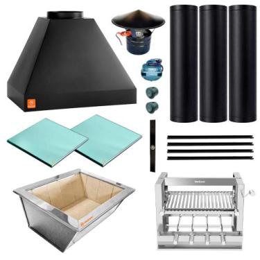 Imagem de Kit Churrasqueira Gourmet Completa Preta Grill Elevatório 4 Espetos 15