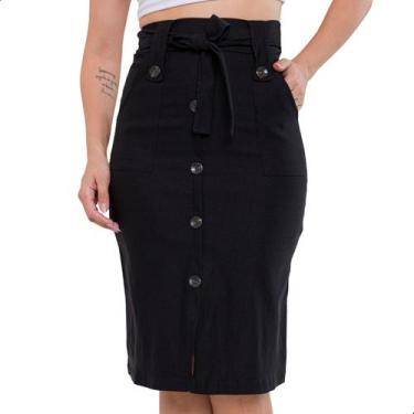 Imagem de Saia Midi Com Botões e Bolso Bengaline Moda Evangélica Tamanho:GCor:Pr