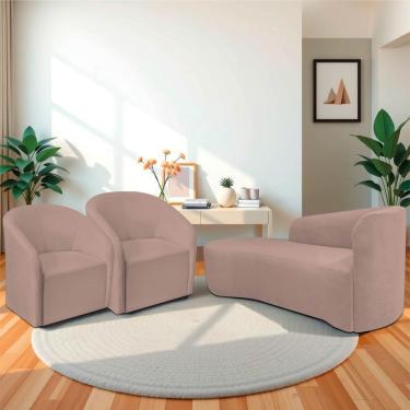 Imagem de Kit Sofá Curvo França 160cm L.e E 2 Poltronas Luiza Max Conforto, Elegância E Design Moderno Linho Rosê