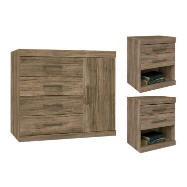 Imagem de Cômoda Solteiro 3 Peças (1 Cômoda + 2 Mesas de Cabeceira) QS82 Atacama - Santos Andirá