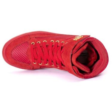 Imagem de Tênis Sneaker Feminino Cano Alto Caveira Dourada Academia Couro Legíti