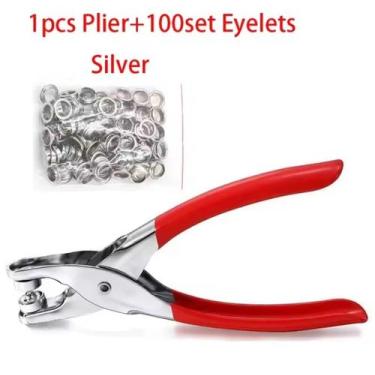 Imagem de Alicate Metal Colocação Aplicação Ilhós 4mm Com 100 Ilhoses - Grommer,