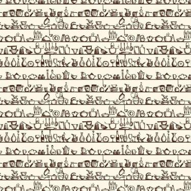 Imagem de Papel Parede Utensílios Cozinha Autocolante Lavável Marrom