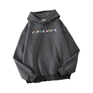 Imagem de Moletom Masculino Oversize Coreano De Lã Com Capuz E Estampa Friends, 