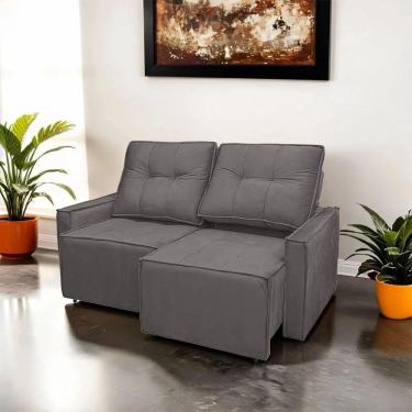 Imagem de Sofá Retrátil Reclinável Monaco Veludo Cinza Trovão - Lojas Curitibanas