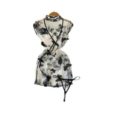 Imagem de Vestido De Noite Sem Mangas Em Renda Floral Para Mulheres, Com Tanga, 