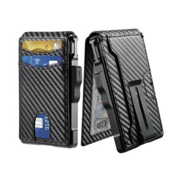 Imagem de Carteira Masculina Slim Minimalista Com Bloqueio RFID, Clipe Para Dinh