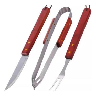 Imagem de Kit Jogo para Churrasco com 3 Peças em Inox e Madeira Tuut - Tutti