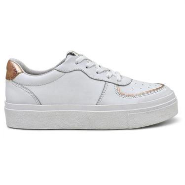 Imagem de Tenis Feminino Desing Classico Em Couro Confortavel Branco Ouro - Ipê 
