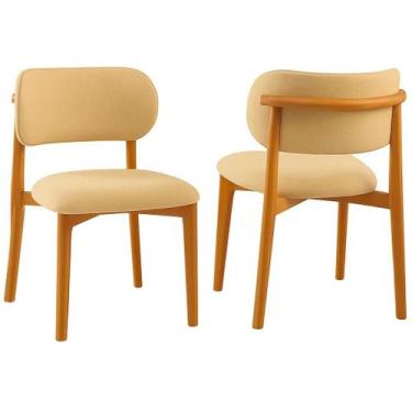 Imagem de Kit 2 Cadeiras Lais Madeira Tecido Linho Valverde Cor Bege, Bege