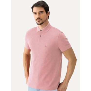 Imagem de Polo Tommy Hilfiger Masculina Regular Piquet 1985 Rosa Claro Mescla TH