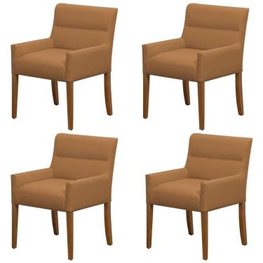 Imagem de Kit 4 Cadeiras Para Mesa De Jantar Angel Base Madeira Corano Caramelo - Nexta Casa