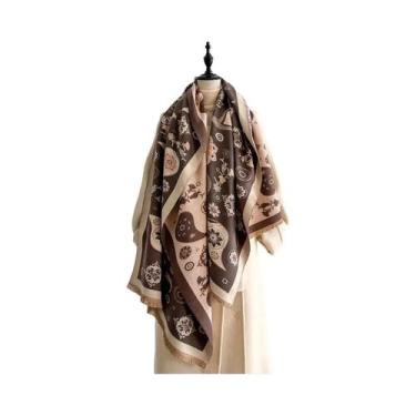 Imagem de Cachecol Feminino Grosso E Quente Com Estampa De Caxemira Sintética, C