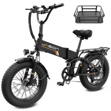 Imagem de Bicicleta elétrica dobrável Jasion Hunter Pro preto anoitecer pneu grosso 20" motor 1000W pico 1800W bateria 48V 15Ah até 128 km 110V