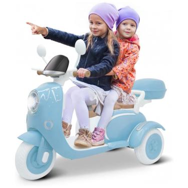 Imagem de Moto Elétrica Infantil Letsgoride 12V Azul 2 Lugares 3 Rodas com Controle Remoto, Baú, Bluetooth, LED e Buzina 2x50W