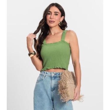 Imagem de Regata Cropped Feminina Em Lastex Endless Verde, P, Verde