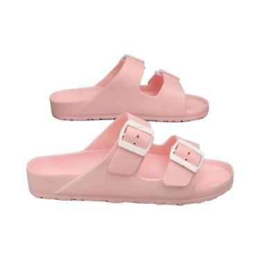 Imagem de Chinelos femininos simples de cor sólida com fivela de salto plano tam