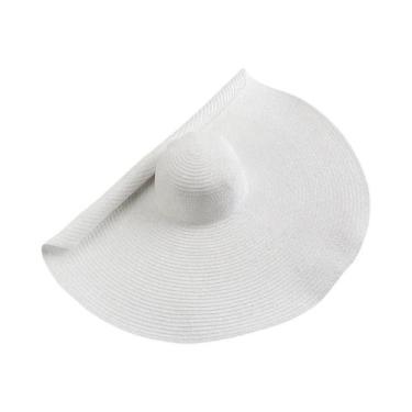 Imagem de Chapéu De Sol Feminino Dobrável De Palha Com Aba Larga De 70cm, Proteç