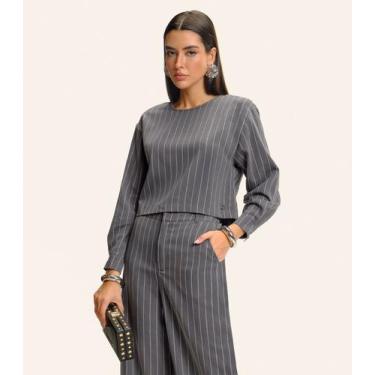 Imagem de Blusa Feminina Manga Longa Listrada Endless Cinza, M, Cinza