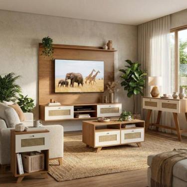 Imagem de Sala de Estar Com Painel Tv 72'' Mesa Centro e Apoio e Aparador Trama 
