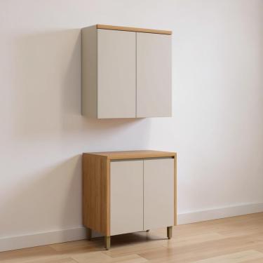 Imagem de Conjunto Cozinha Compacta Alure 4 Portas MDF 80 cm Cinza Jequitibá Gris com Tampo