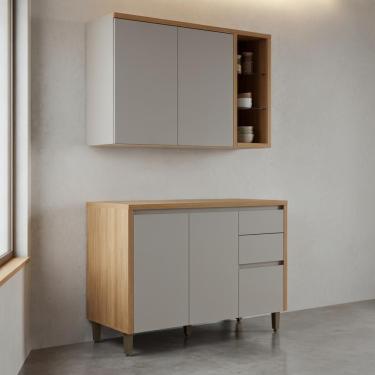 Imagem de Conjunto de Cozinha Allure Completa 3 Portas 3 Gavetas em MDF 120 cm Cinza Jequitibá Gris