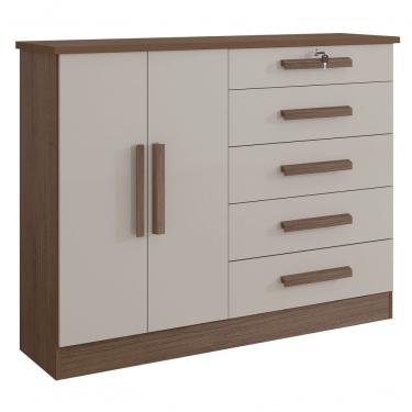 Imagem de Cômoda New Athos 5 Gavetas com Sapateira em MDF Castanho Off White 110x136x45 cm