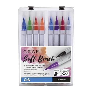 Imagem de Caneta Cis Brush Soft Cis Graf Marcador Artístico Ponta Pincel Extrafina Estojo com 24...