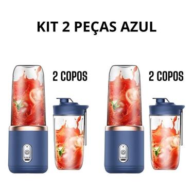 Imagem de Espremedor Portátil OEM Popyo Mini Liquidificador 400 ml 6 Lâminas Inox Azul com Copo PC Carregamento USB Bivolt